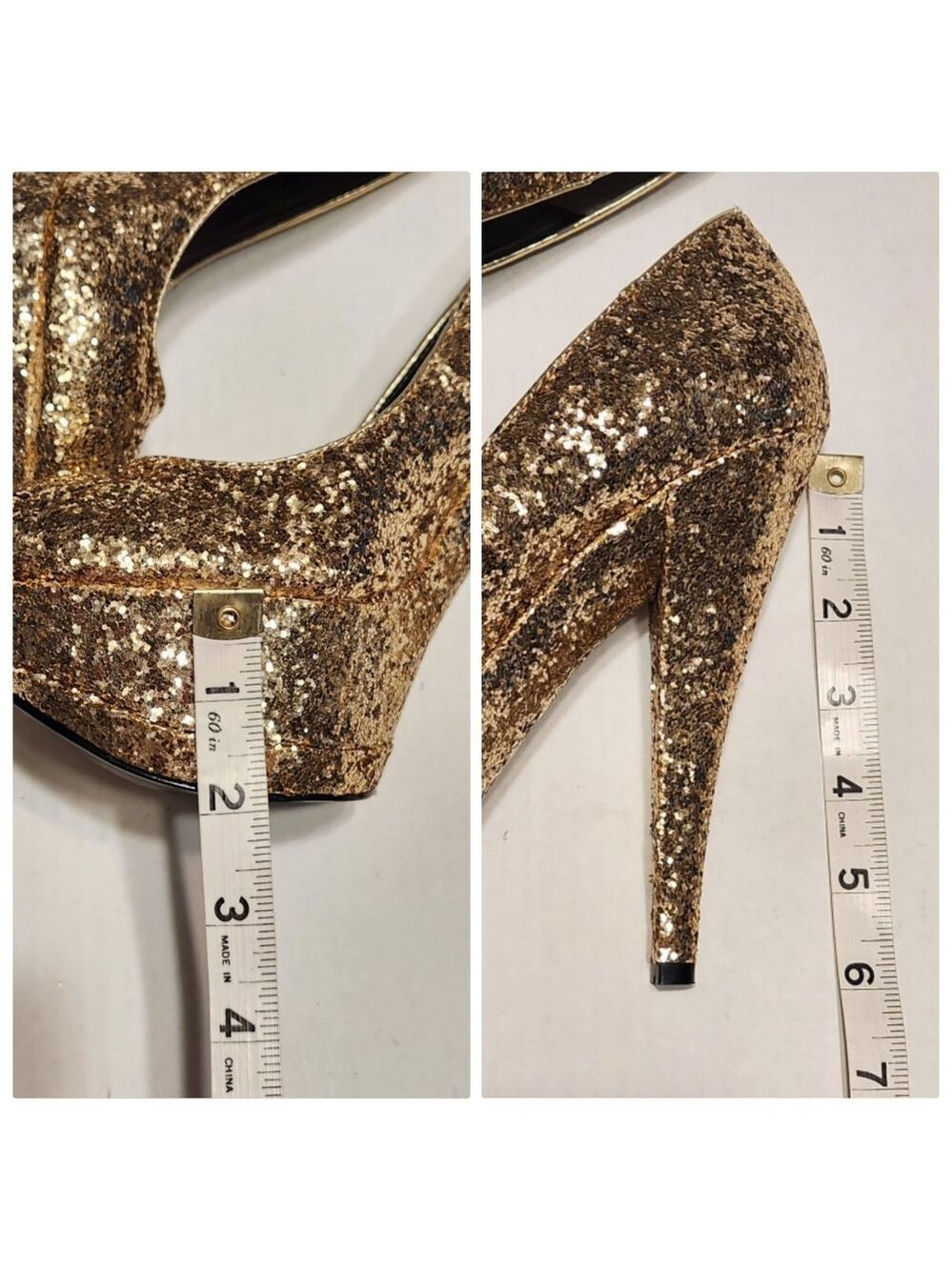 Bebe Gold Glitter Platform Stiletto Heel Pumps Size 8 - Picture 11 of 11